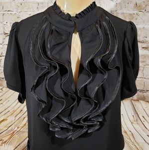 🌟Black 2X ruffle peephole shirt,